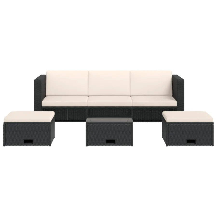 Salon de jardin 4 pcs avec coussins Résine tressée Noir - 3