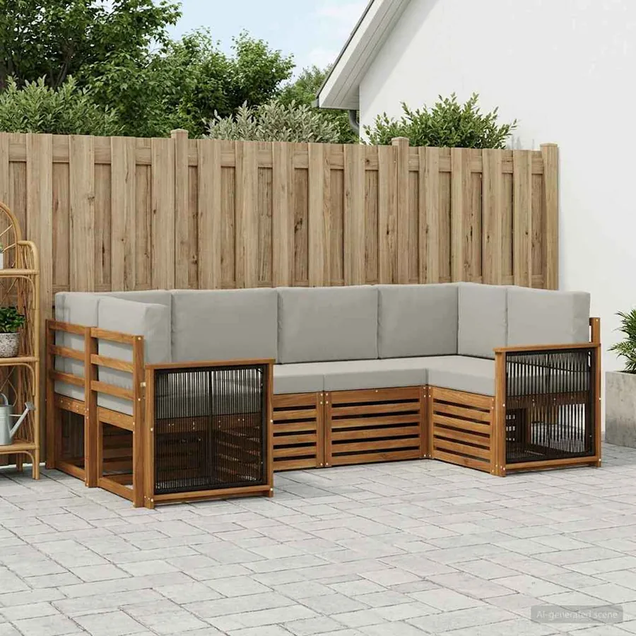 Ensemble de canapé d'angle 5 pcs Naturel et gris clair