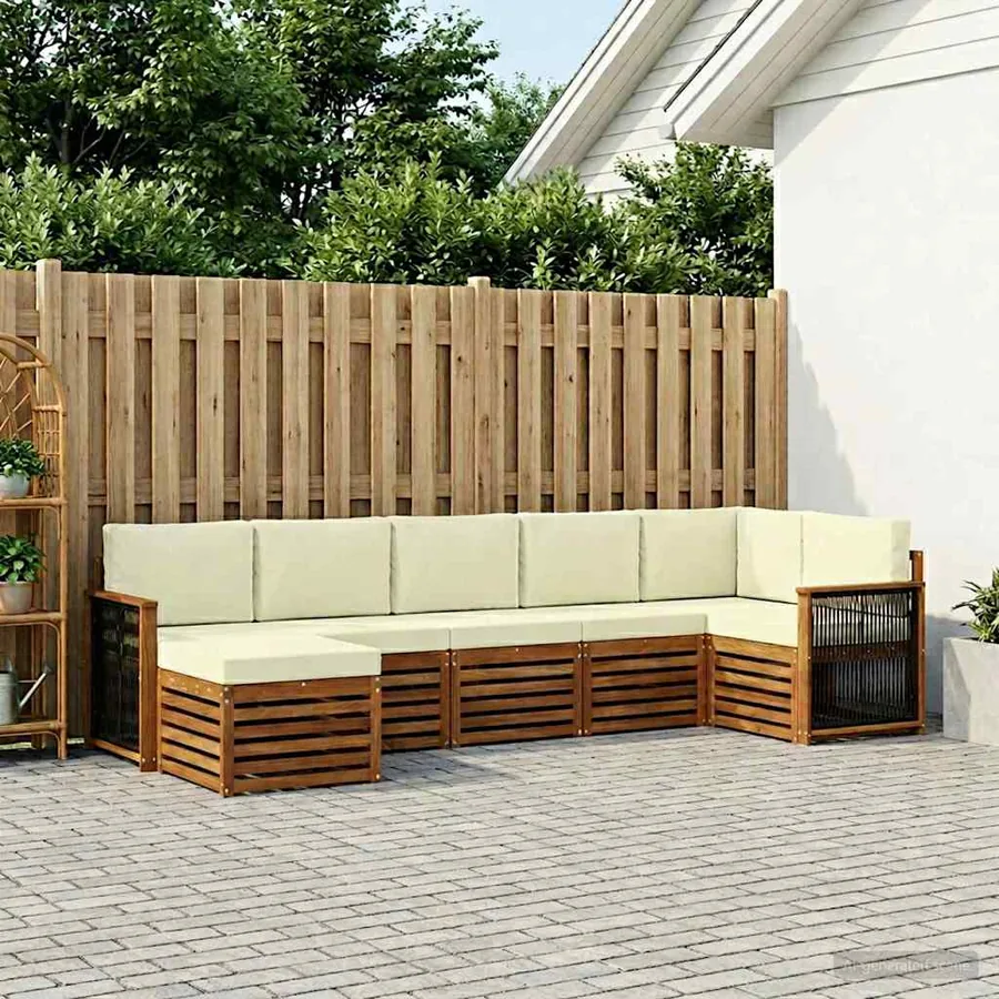 Ensemble de canapé d'angle avec coussin 6 pcs Naturel et Crème
