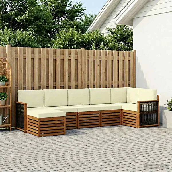 Ensemble de canapé d'angle avec coussin 6 pcs Naturel et Crème
