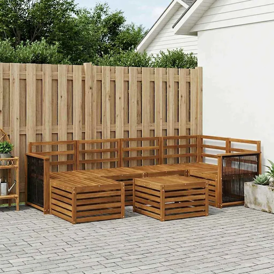 Ensemble de canapé d'angle 6 pcs Naturel Bois d'Acacia Massif