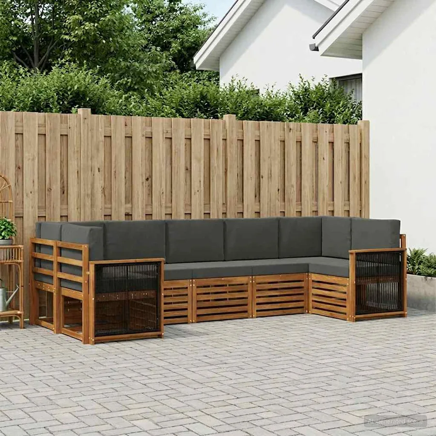 Ensemble de canapé d'angle 6 pcs Naturel et Anthracite