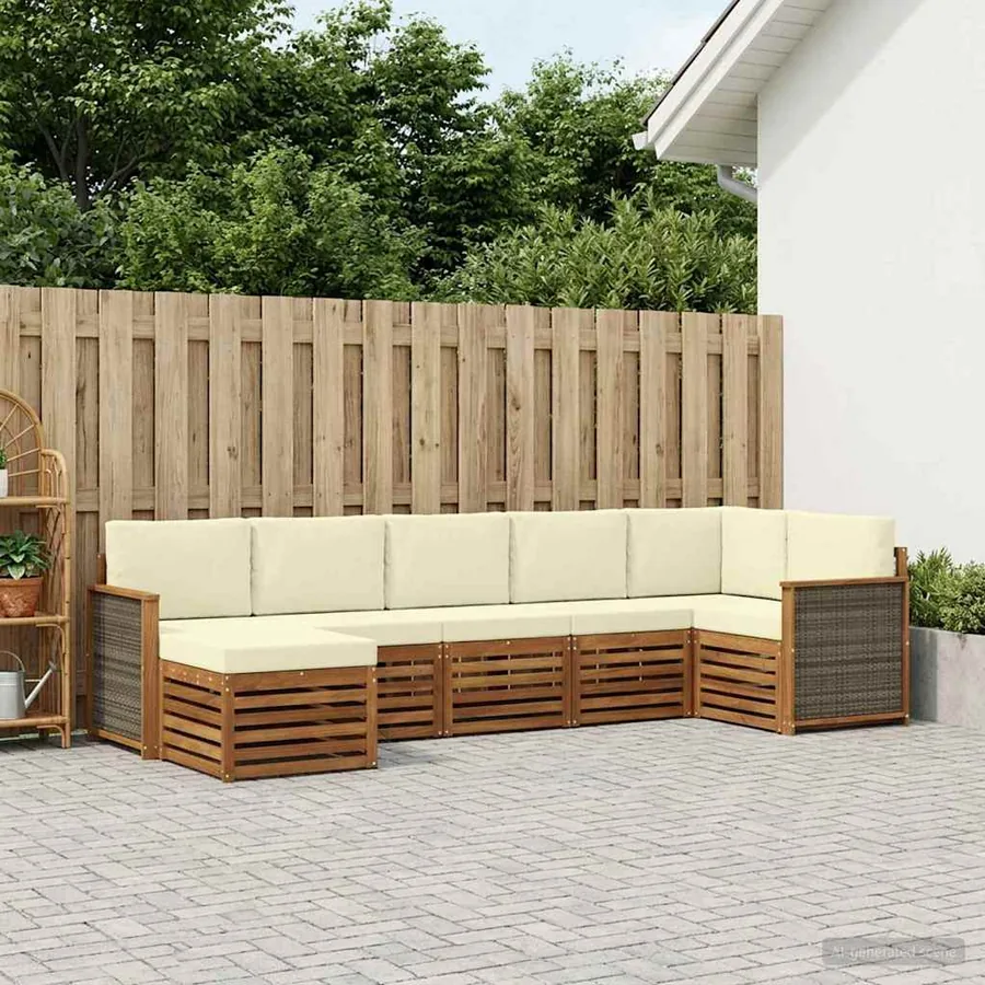Ensemble de canapé d'angle avec coussin 6 pcs Naturel et Crème