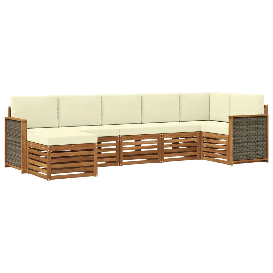 Ensemble de canapé d'angle avec coussin 6 pcs Naturel et Crème - 2