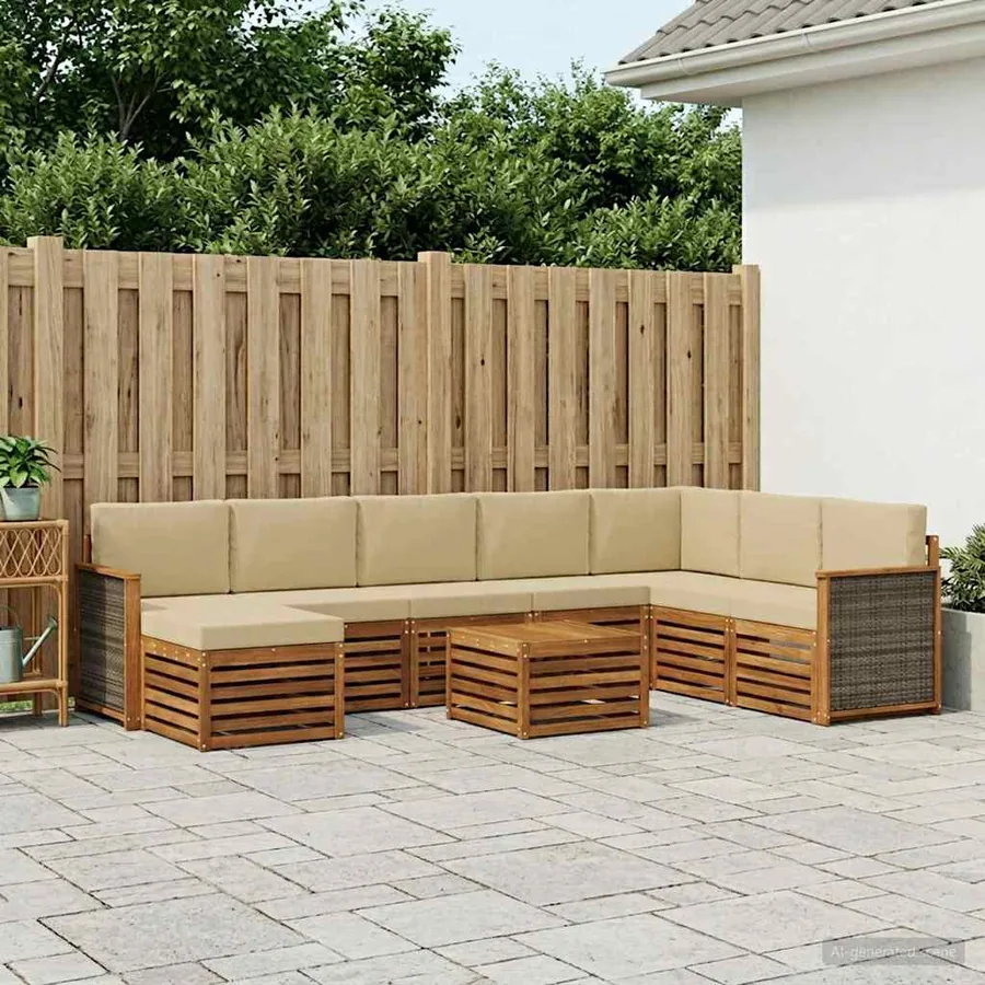 Ensemble de canapés d'extérieur avec coussin 7 pcs Naturel