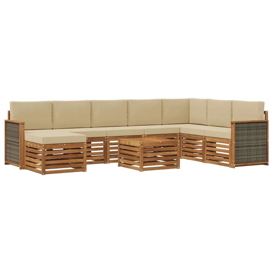 Ensemble de canapés d'extérieur avec coussin 7 pcs Naturel - 2