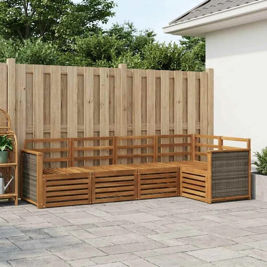 Ensemble de canapé d'angle 4 pcs Naturel Bois d'Acacia Massif