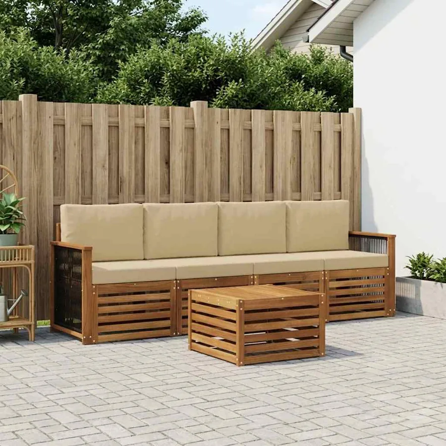 Ensemble de canapés d'extérieur 5 pcs Naturel et Beige
