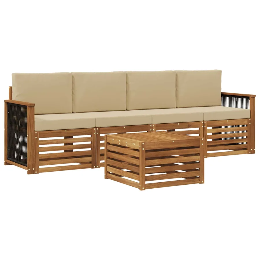 Ensemble de canapés d'extérieur 5 pcs Naturel et Beige - 2