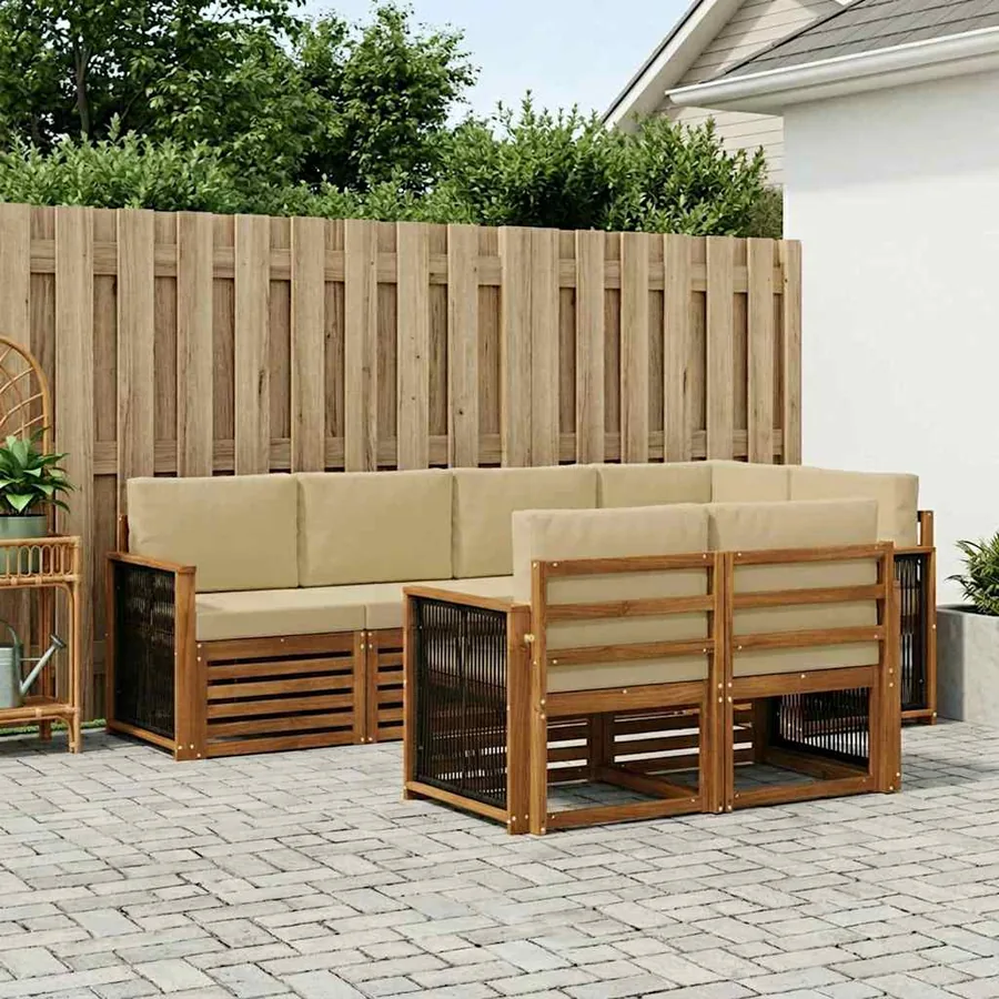 Ensemble de canapé d'angle avec coussin 6 pcs Naturel