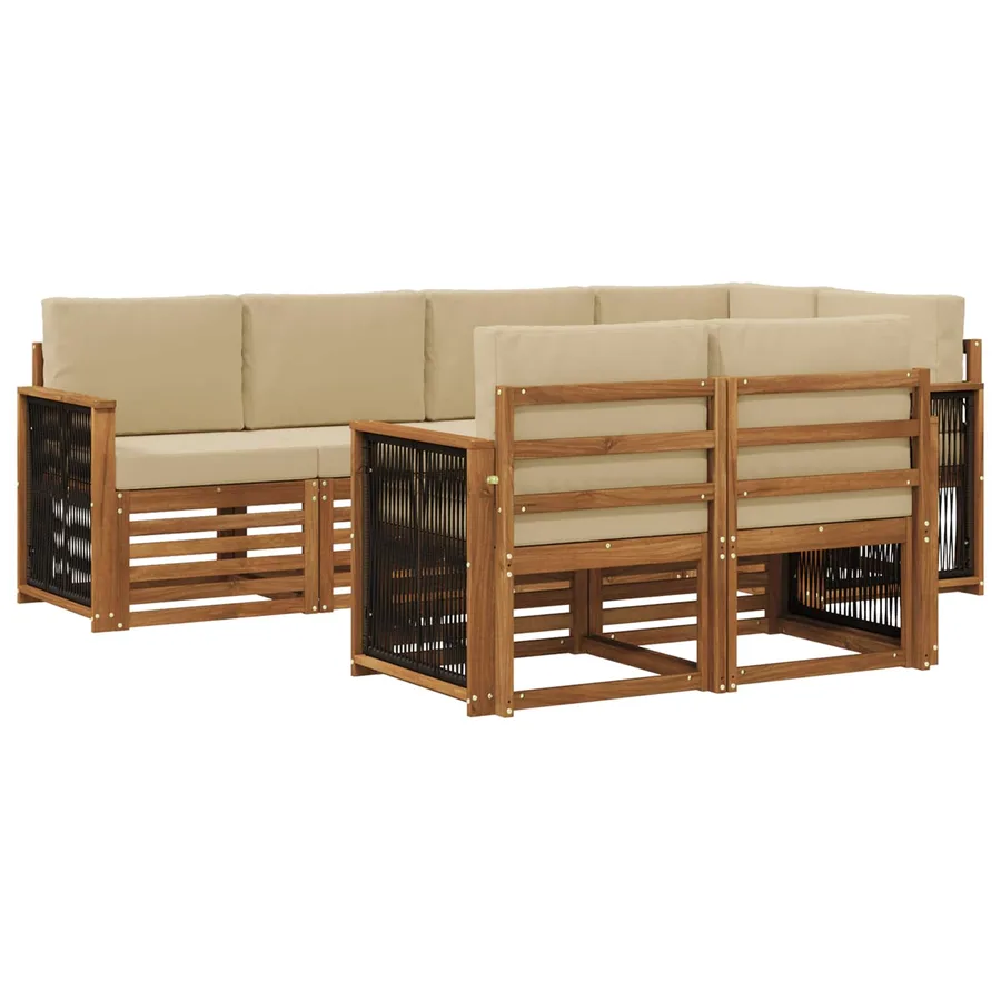 Ensemble de canapé d'angle avec coussin 6 pcs Naturel - 2