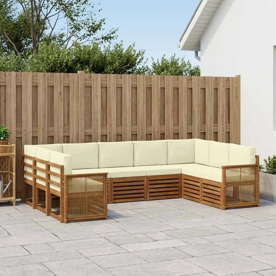 Ensemble de canapé d'angle avec coussin 7 pcs Naturel et Crème