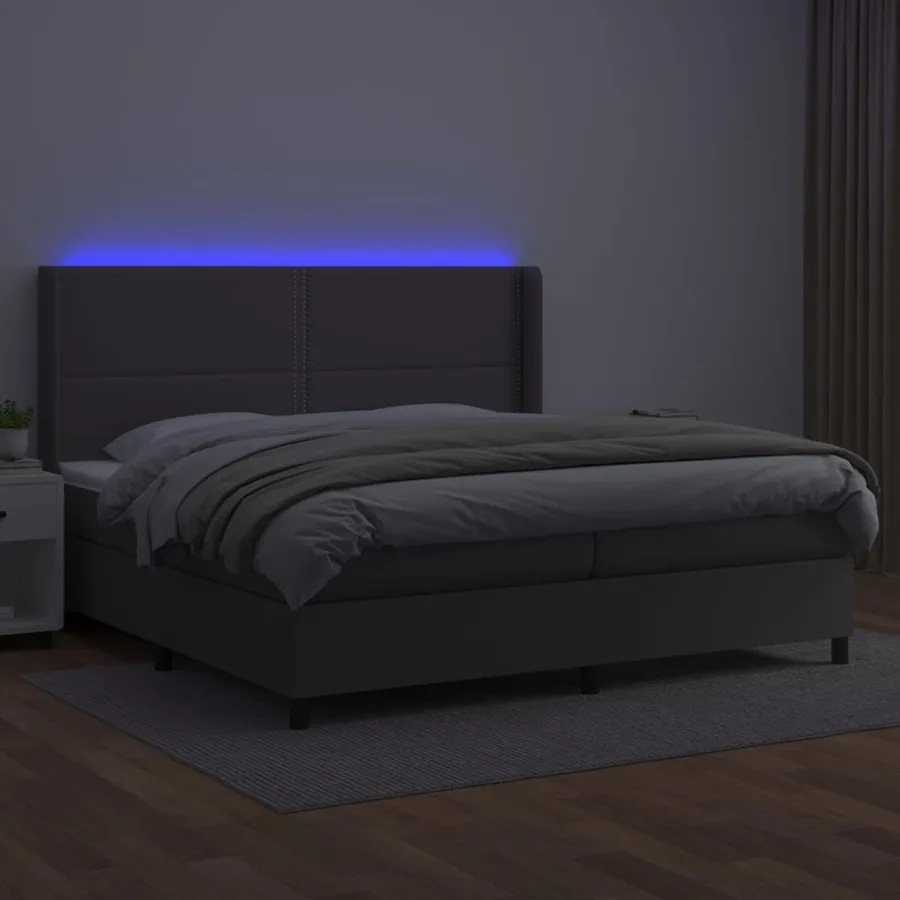Sommier à lattes de lit matelas LED Gris 200x200 cm Similicuir - 3