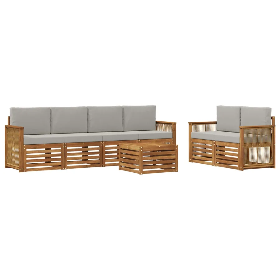 Ensemble de canapés d'extérieur 7 pcs Naturel et gris clair - 2
