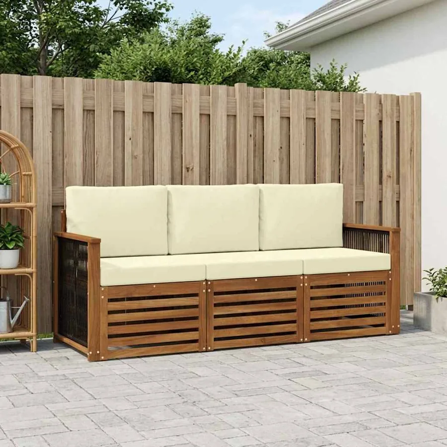 Ensembles de canapés avec coussin 3 pcs Bois d'Acacia Massif