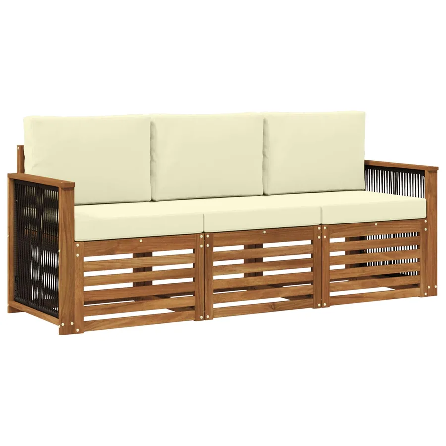 Ensembles de canapés avec coussin 3 pcs Bois d'Acacia Massif - 2