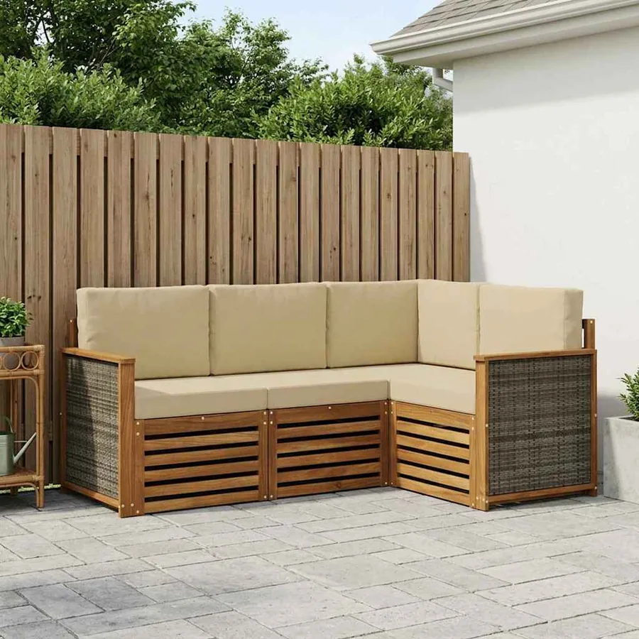Ensembles de canapés avec coussin 4 pcs Bois d'Acacia Massif
