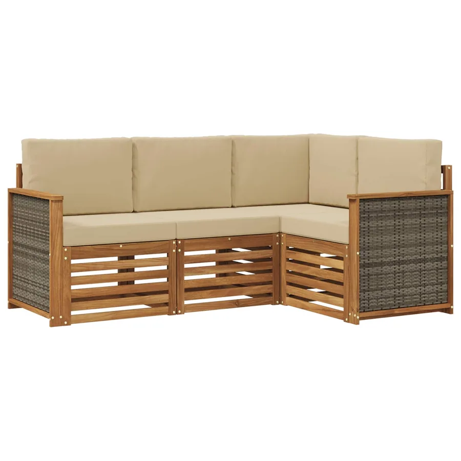 Ensembles de canapés avec coussin 4 pcs Bois d'Acacia Massif - 2