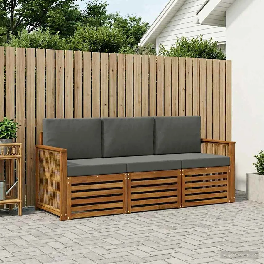 Ensembles de canapés avec coussin 3 pcs Bois d'Acacia Massif