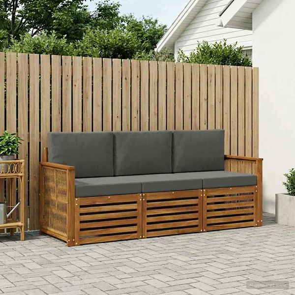 Ensembles de canapés avec coussin 3 pcs Bois d'Acacia Massif