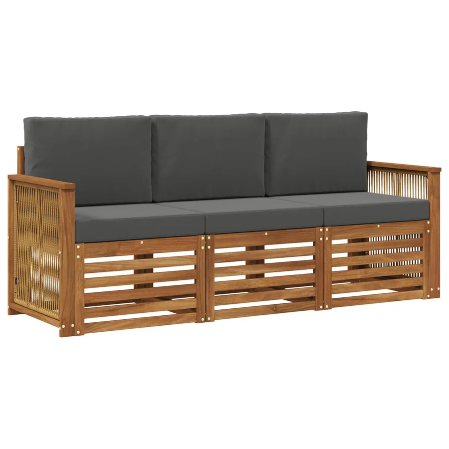 Ensembles de canapés avec coussin 3 pcs Bois d'Acacia Massif - 2