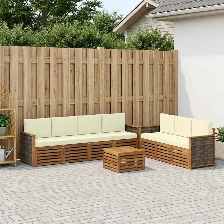 Ensembles de canapés avec coussin 8 pcs Bois d'Acacia Massif