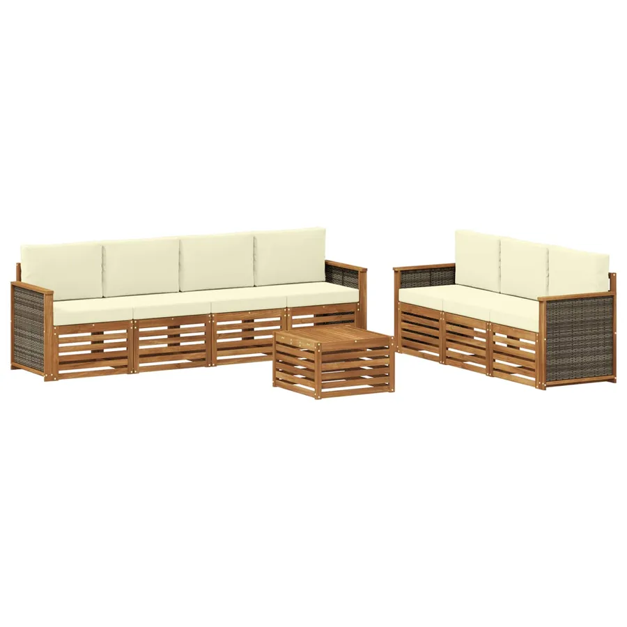 Ensembles de canapés avec coussin 8 pcs Bois d'Acacia Massif - 2
