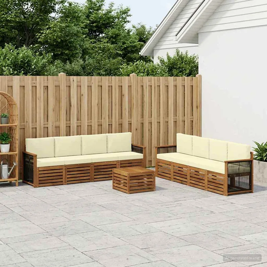Ensembles de canapés avec coussin 9 pcs Bois d'Acacia Massif
