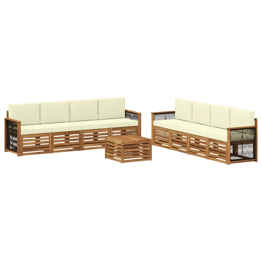 Ensembles de canapés avec coussin 9 pcs Bois d'Acacia Massif - 2