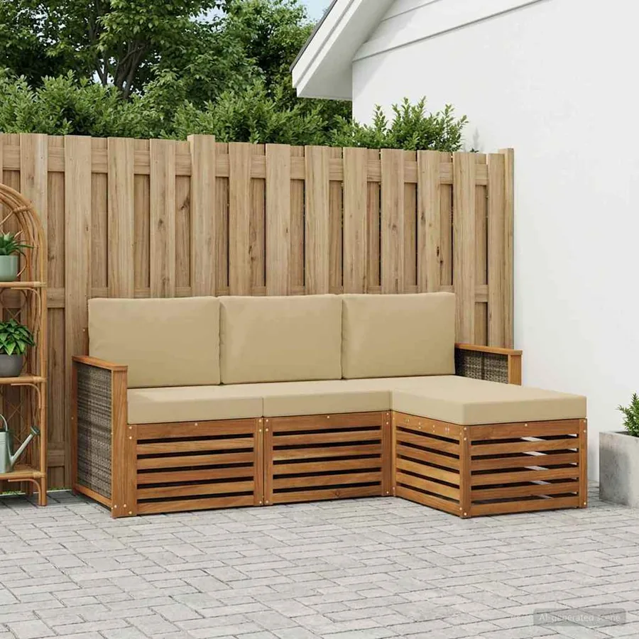 Ensemble de canapés d'extérieur 4 pcs Naturel et Beige