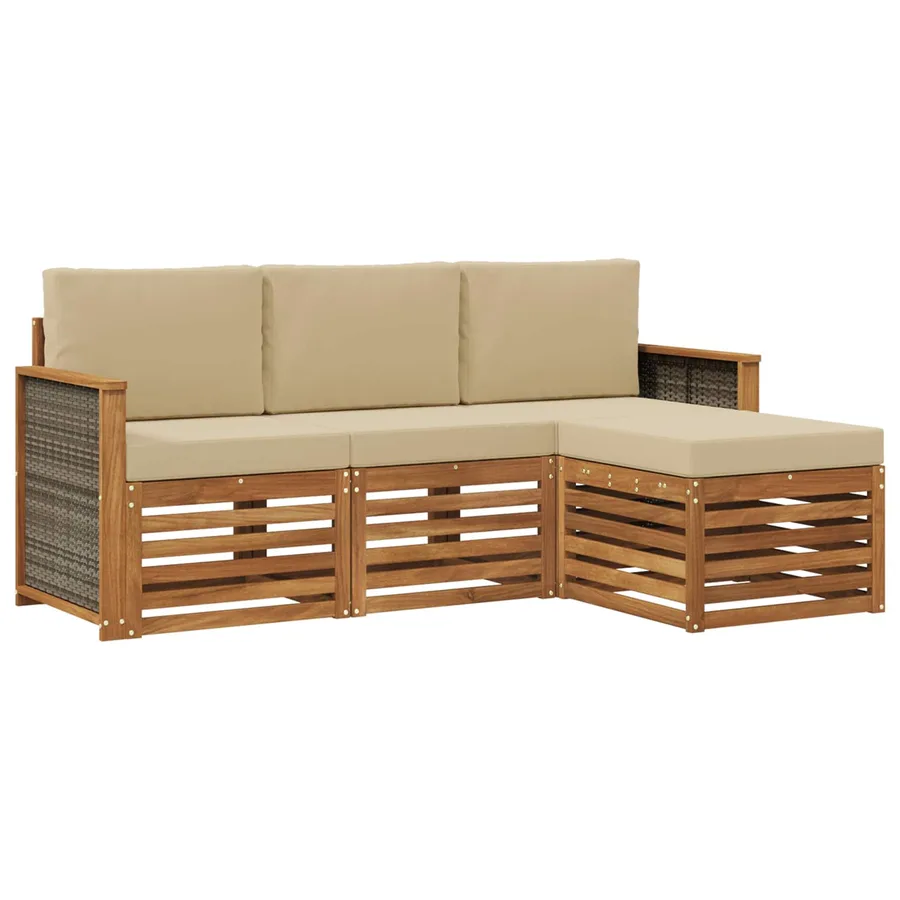 Ensemble de canapés d'extérieur 4 pcs Naturel et Beige - 2