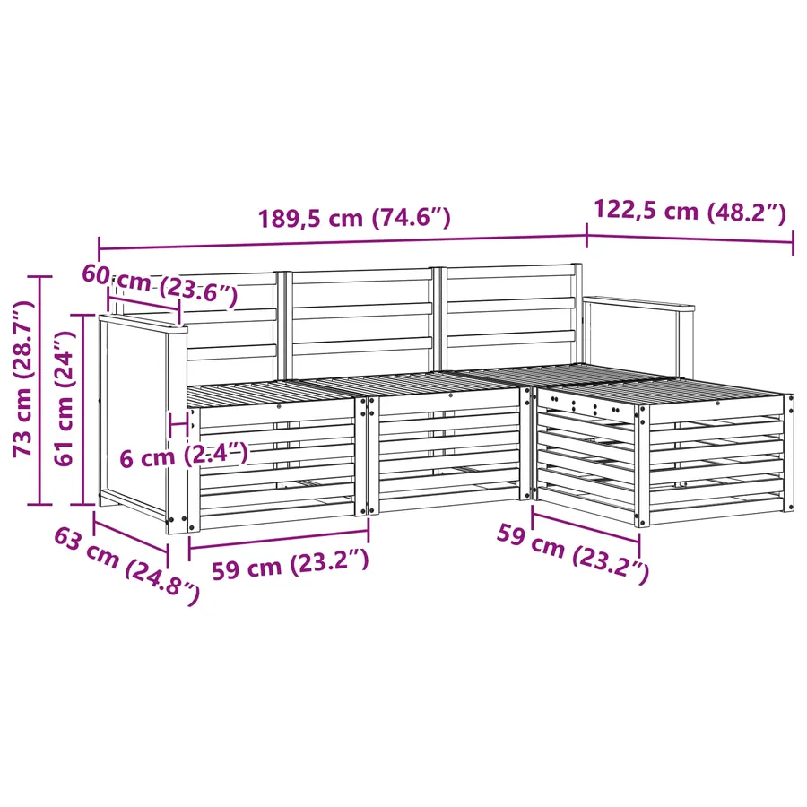 Ensemble de canapés d'extérieur 4 pcs Naturel - 7
