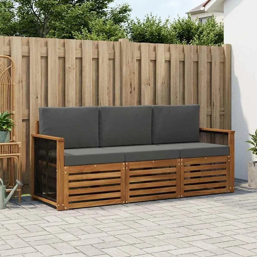 Ensembles de canapés avec coussin 3 pcs Bois d'Acacia Massif