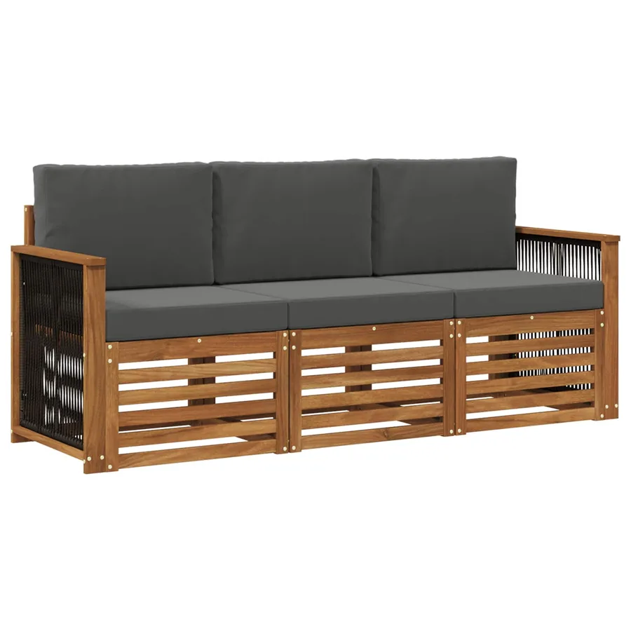 Ensembles de canapés avec coussin 3 pcs Bois d'Acacia Massif - 2