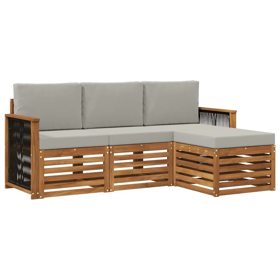 Ensemble de canapés d'extérieur 4 pcs Naturel et gris clair - 2