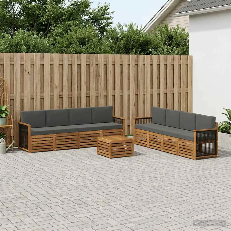 Ensembles de canapés avec coussin 9 pcs Bois d'Acacia Massif