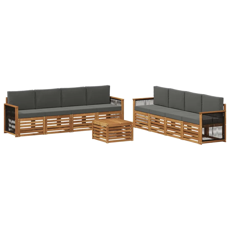 Ensembles de canapés avec coussin 9 pcs Bois d'Acacia Massif - 2