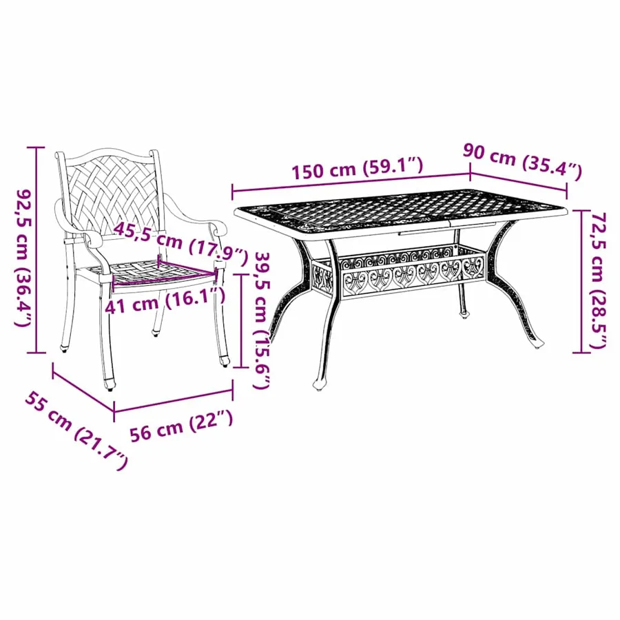 Ensemble de salle à manger pour jardin 7 pcs Vert Aluminium - 13