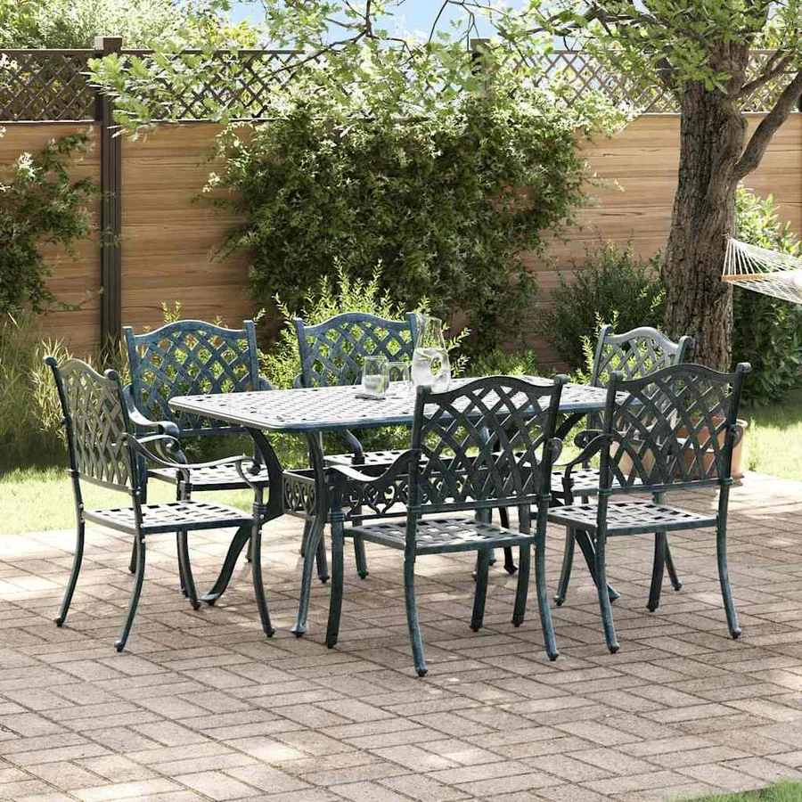 Ensemble de salle à manger pour jardin 7 pcs Vert Aluminium - 4