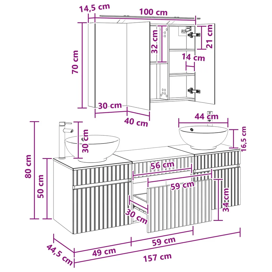 Ensemble d'armoire de salle de bain 4 pcs Blanc - 14