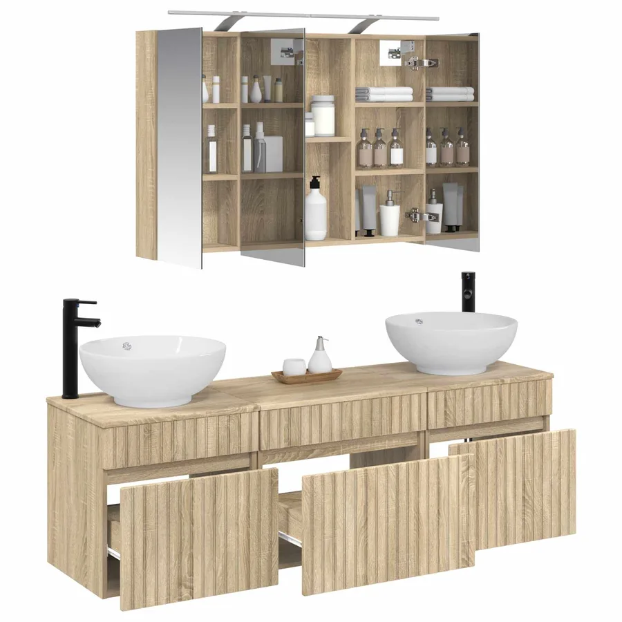 Ensemble d'armoire de salle de bain 4 pcs Chêne Sonoma - 3
