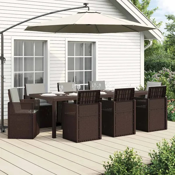 Ensemble de salle à manger pour jardin avec coussin 9 pcs PP