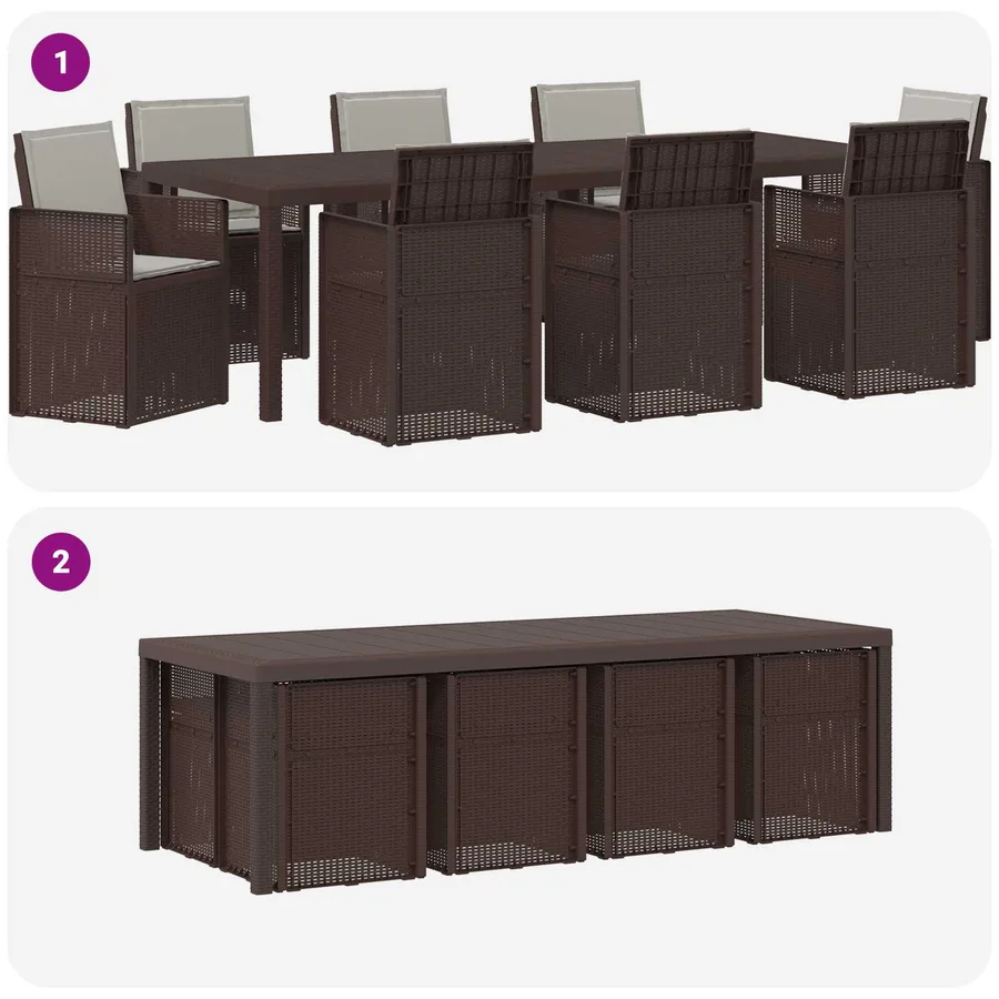Ensemble de salle à manger pour jardin avec coussin 9 pcs PP - 8