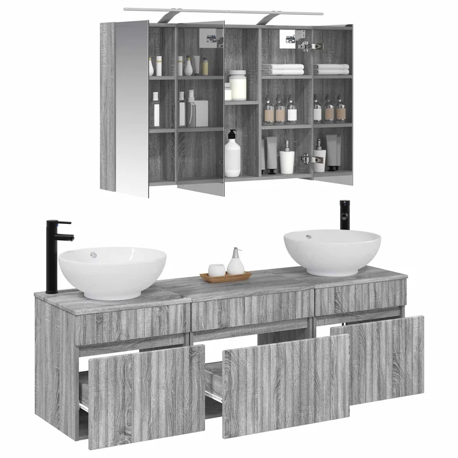 Ensemble d'armoire de salle de bain 4 pcs Sonoma gris - 3