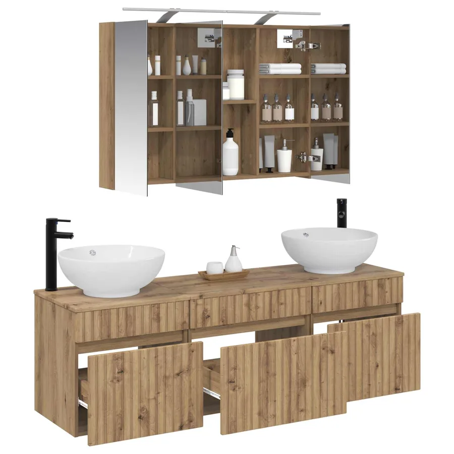 Ensemble d'armoire de salle de bain 4 pc Chêne artisanal - 3
