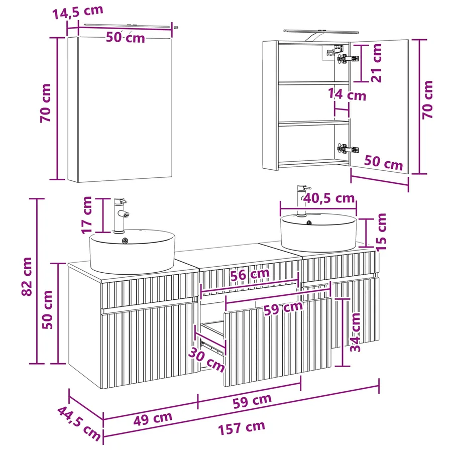 Ensemble d'armoire de salle de bain 5 pcs Blanc - 13