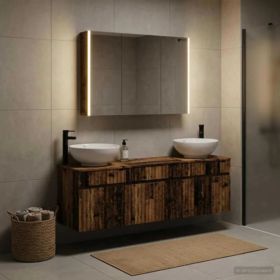 Ensemble d'armoire de salle de bain 4 pcs Bois ancien