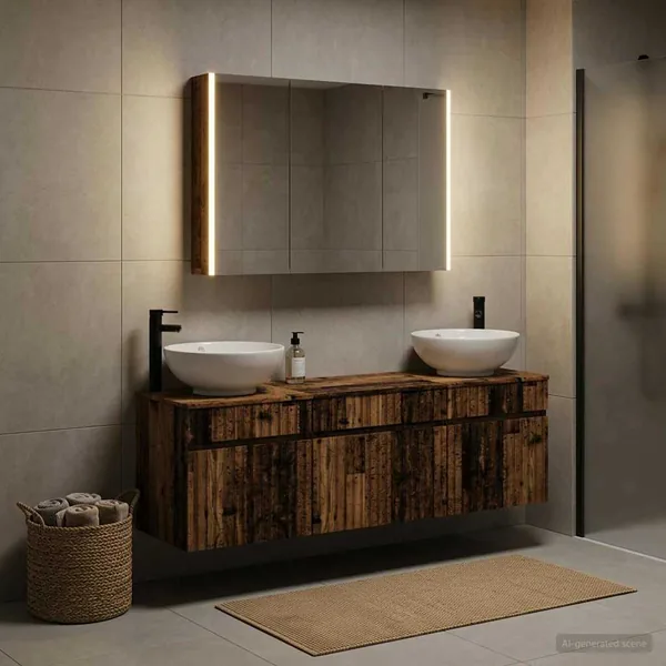 Ensemble d'armoire de salle de bain 4 pcs Bois ancien