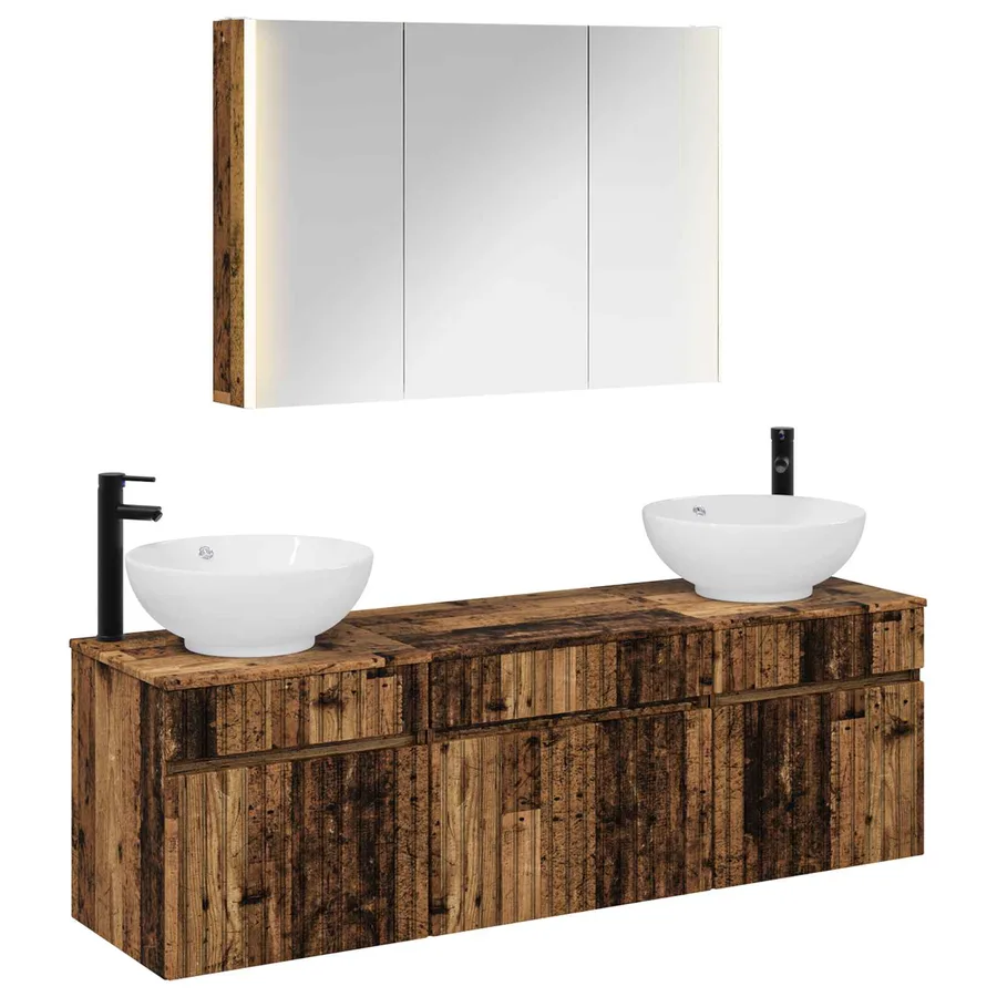 Ensemble d'armoire de salle de bain 4 pcs Bois ancien - 2