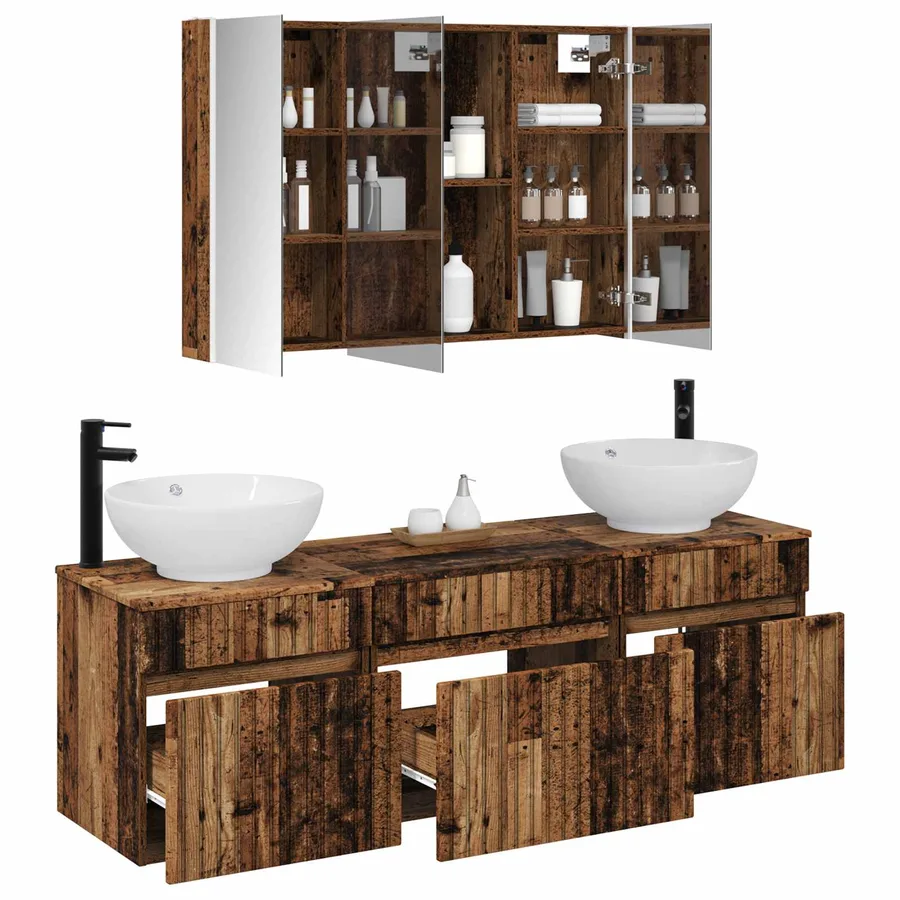 Ensemble d'armoire de salle de bain 4 pcs Bois ancien - 3